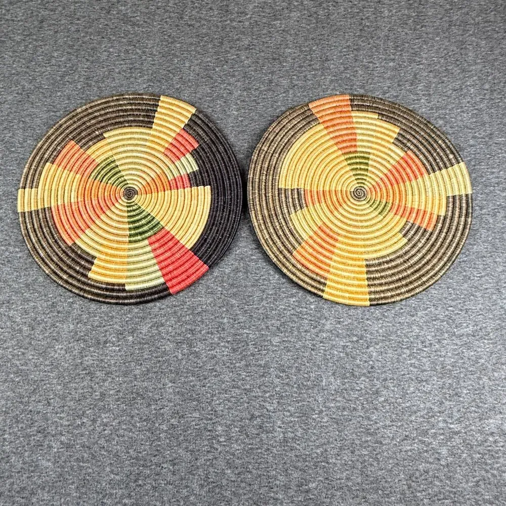 Set of 2 African Agaseke Wall Baskets Handwoven Sisal Hanging Plates Decor